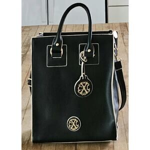 Christian Lacroix Womens Zip Purse Black Leather Off White Trim Shoulder Strap